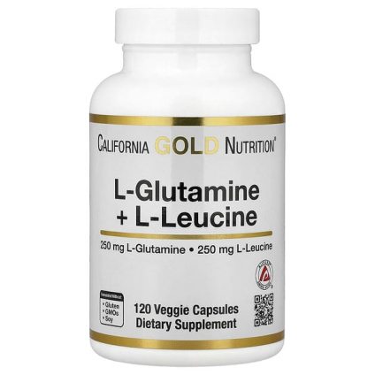 California Gold Nutrition, L-глютамин и L-лейцин, 120 растительных капсул