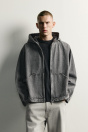 Zara ДЖИНСОВАЯ КУРТКА РАССЛАБЛЕННОГО ПОКРОЯ С КАПЮШОНОМ серого ЦВЕТА