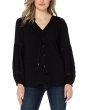 Long Sleeve Popover Shirred Blouse