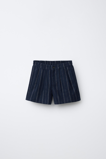 Zara ХЛОПЧАТОБУМАЖНЫЕ И ЛЬНЯНЫЕ ШОРТЫ-БЕРМУДЫ В ПОЛОСКУ 507951005-401-18