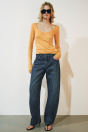 Zara ДЖИНСЫ ZW COLLECTION С ИЗОГНУТЫМ ПРЯМЫМ ПОЯСОМ СРЕДНЕЙ ВЫСОТЫ синего цвета