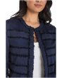 Soft Touch Twill Collarless Jacket With Fray & Lace