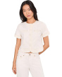 Collarless Short Sleeve Cropped Denim Jacket