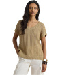 Petite Cotton-Blend Mesh Short Sleeve Sweater