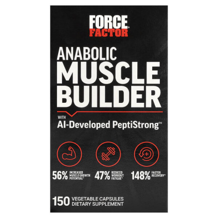 Force Factor, анаболическое средство для наращивания мышечной массы с PeptiStrong™, разработанной искусственным интеллектом, 150 растительных капсул