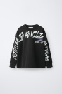Zara Футболка с надписью граффити черного цвета