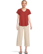 V-neck Short Sleeve Tee With Curved Hem