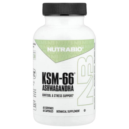 NutraBio, KSM-66®, ашваганда, 60 капсул (600 мг в 1 капсуле)