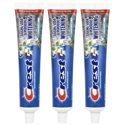 Crest, Plus, отбеливающая зубная паста с фторидом, пищевой содой и перекисью, свежая мята, 3 шт. по 161 г (5,7 унции) в упаковке