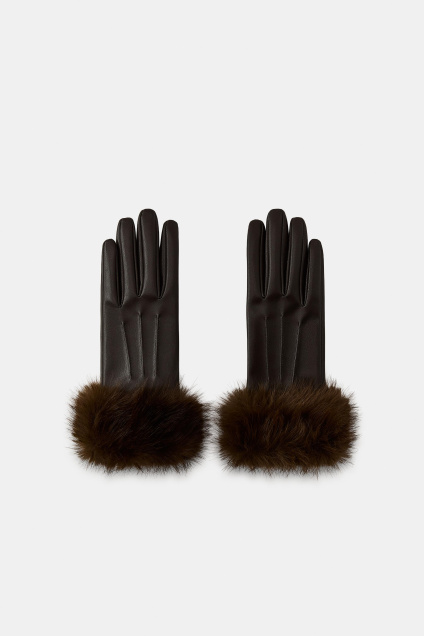 Zara ПЕРЧАТКИ ИЗ ИСКУССТВЕННОЙ КОЖИ С КОМБИНАЦИЕЙ МАТЕРИАЛОВ И МЕХА 505471959-700-2