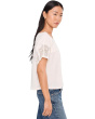 Short Sleeve Dolman Boat Neck Knit Top With Lace