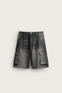 Zara ЧЕРНЫЕ ШОРТЫ-БЕРМУДЫ С КАРГО, МЕШКОВАТЫЕ, В ВИНТАЖНОМ СТИЛЕ