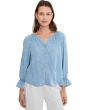 3/4 Sleeve Button Front Shirred Woven Top