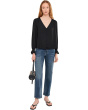 Petite Long Sleeve Button Front Woven Top with Smocking