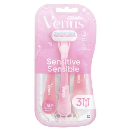 Gillette, Venus, для чувствительной кожи, 3 одноразовых бритвенных станка