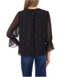 3/4 Sleeve Shirred Neck Embroidery Hearts Top