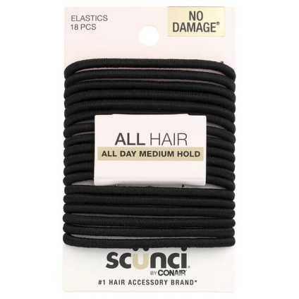 Scunci, Резинки No Damage®, средней фиксации на весь день, черные, 18 шт.