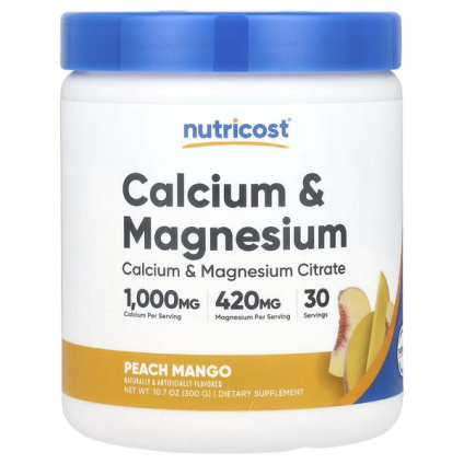 Nutricost, кальций и магний, со вкусом персика и манго, 300 г (10,7 унции)