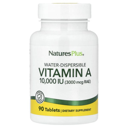 NaturesPlus, водорастворимый витамин A, 10 000 МЕ (3000 мкг), 90 таблеток