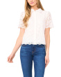 Lace Short Sleeves Hidden Placket Shirt