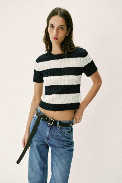 Zara ВЯЗАНЫЙ СВИТЕР В ПОЛОСКУ С КОСИЧКАМИ 522321594-104-2