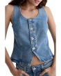 Teagan Fitted Denim Vest in Helios