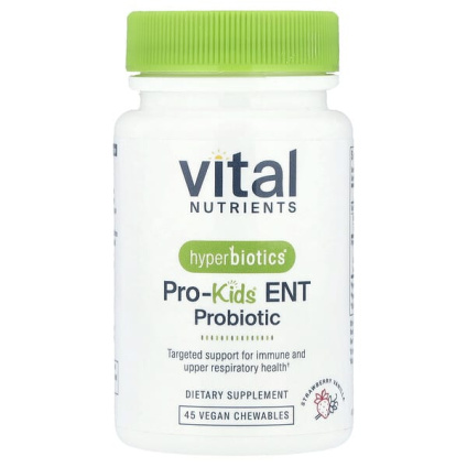 Vital Nutrients, Hyperbiotics®, Pro-Kids® ENT Probiotic, пробиотик для детей, клубника и ваниль, 45 веганских жевательных таблеток