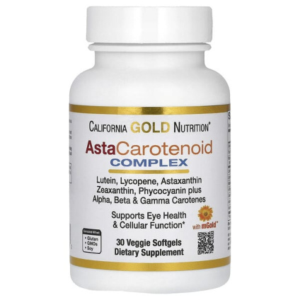 California Gold Nutrition, AstaCarotenoid, комплекс с лютеином, ликопином, астаксантином и витамином A, 30 вегетарианских капсул
