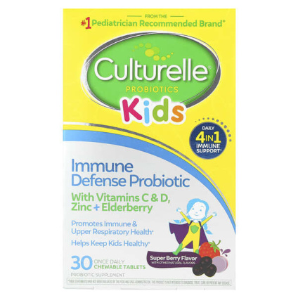 Culturelle, Для детей, пробиотики, иммунная защита, супер ягоды, 30 жевательных таблеток для приема один раз в день