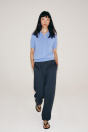 STRICK-POLOSHIRT KURZARM Mittelblau