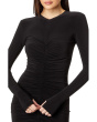 Long Sleeve V-Neck Shirred Front Dress To Knee