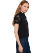 Eyelet Short Sleeve Collared Button Down Top