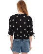 Embroidered Ruched Sleeve Smocked Top