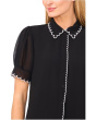 Short Sleeve Scallop Contrast Trim Button Up Top