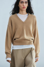 Zara Свитер кашемировый шерстяной с v-образным вырезом светло-коричневый