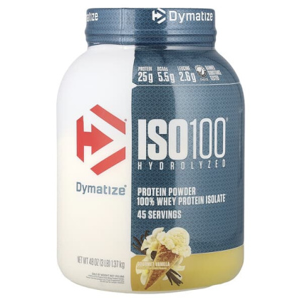 Dymatize, ISO100®, гидролизованный, 100% изолят сывороточного протеина, со вкусом ванили, 1,37 кг (3 фунта)