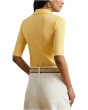 Rib-Knit Elbow-Sleeve Polo Tee