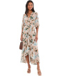 3/4 Sleeve Floral Chiffon High-Low Midi