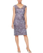 Short Embroidered Sheath Dress with Cap Sleeves and V-Neckline