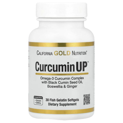 California Gold Nutrition, CurcuminUP™ с комплексом куркумина с омега-3, маслом семян чёрного тмина, босвеллией и имбирём, 30 капсул из рыбьего желатина