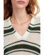 Stripe Madeleine Open Stitch Long Sleeve Polo