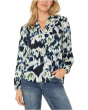 Long Sleeve Button Front Shirred Woven Blouse
