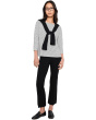 Striped Organic Linen Jersey Bateau Neck 3/4 Sleeve Top