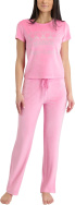 Juicy Couture Women's 2 Piece Velvet Fleece Short Sleeve Shirt and Pants Lounge Sleepwear Set