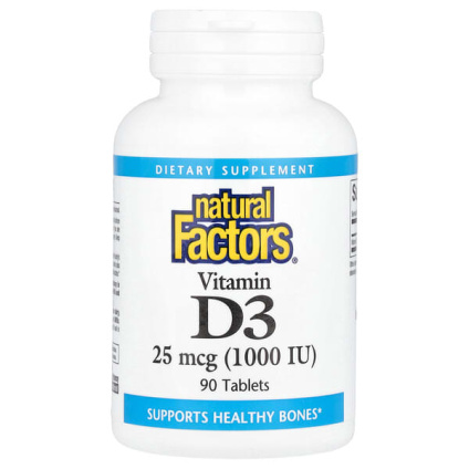 Natural Factors, витамин D3, 25 мкг (1000 МЕ), 90 таблеток