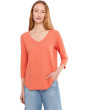 3/4 Sleeve V-Neck Curved Hem Tee Shirt