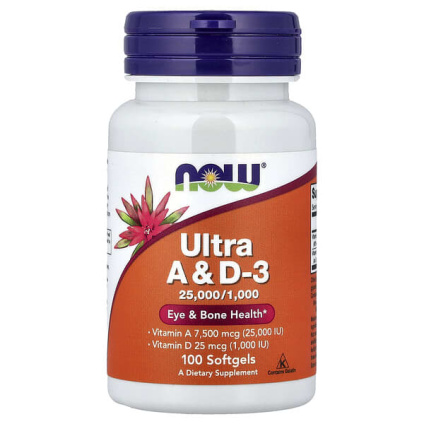 NOW Foods, ультра-добавка, витамины A и D3, 100 капсул