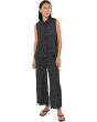 Petite Puckered Organic Linen Grid Wide Ankle Pants