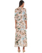 3/4 Sleeve Floral Chiffon High-Low Midi