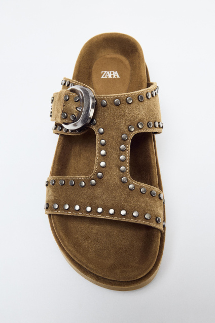 Zara САНДАЛИИ НА ПЛАТФОРМЕ С ЗАКЛЕПКАМИ И ЗАМШЕЙ 501638384-048-35